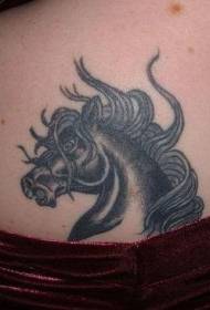Black and white angry black horse tattoo pattern on the back