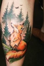 Boy shank painted watercolor sketch creative fox landscape tattoo picture