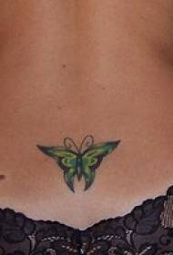 Back spine green butterfly tattoo pattern