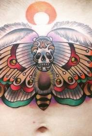 Abdomen illustrasie vlinder skedel tattoo patroon