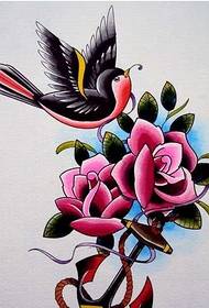 pretty good-looking colored rose anchor Swallow tattoo hand picture
