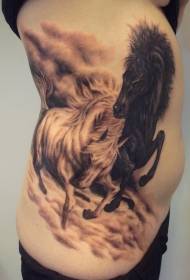 Waist-side brown fighting mustang tattoo pattern