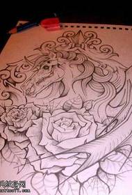Manuscript horse rose tattoo pattern