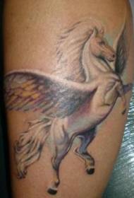 Spalvotas tikroviškas „Pegasus“ tatuiruotės raštas ant kojų