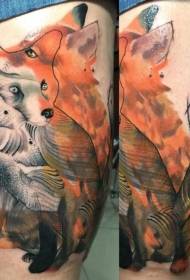 Leg color fox with black gray fox combined with tattoo pattern