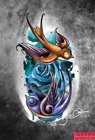 Tattoo show, recommend a colorful swallow tattoo manuscript