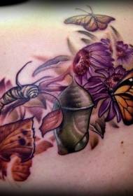 Πεταλούδα φύλλα τατουάζ λουλουδιών