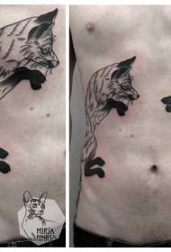 πλευρά μαύρη αλεπού και κορδέλα μοτίβο τατουάζ κουνέλι