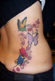 Side ribs beautiful colorful butterfly tattoo pattern