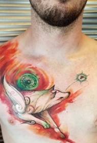 Boy chest painting gradient abstract line small animal fox tattoo picture