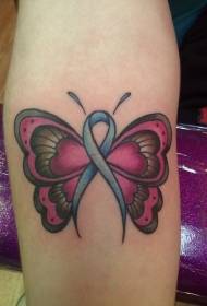 Simple pink butterfly wings with ribbon tattoo pattern