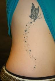 Side ribs cute simple butterfly star tattoo pattern