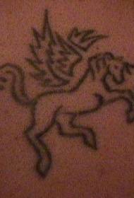 Hátsó fekete egyszerű vonalú Pegasus tetoválás képe