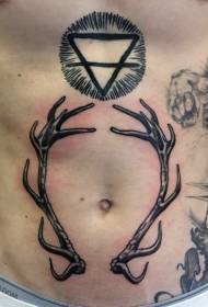 Abdominal mysterious triangle symbol and deer horn tattoo pattern