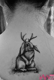long antlers cute rabbit black and white tattoo
