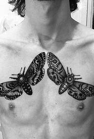 Twin-flying butterfly tattoo on the chest