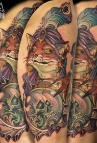 Shoulder painted fox-like witch with skull tattoo pattern