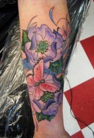 Butterfly and purple flower arm tattoo pattern