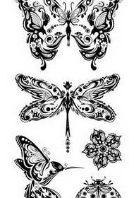 Manuscrito patrón de tatuaxe de mariposa branca negra