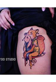 Fox and father tattoo on the thigh