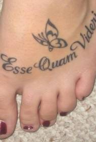 Instep Latin letters and butterfly tattoo pattern