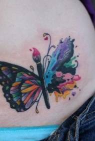 Abdomen cute watercolor style butterfly tattoo pattern