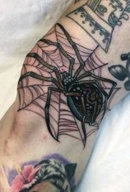 leg knee love colored spider tattoo pattern
