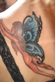 Nazaj goli metulj krila elf tatoo vzorec