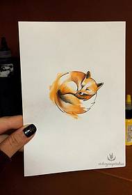 Watercolor splash cute fox tattoo pattern manuscript