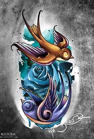 手稿彩色燕子纹身图案