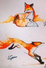 European and American fox splash ink painted tattoo pattern manuscript