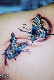 Back double butterfly tattoo pattern