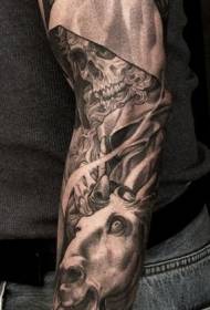 Arm really realistic death and horse tattoo pattern