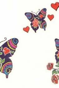 Rose Butterfly Personality Tattoo Pattern Manuscript