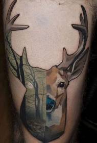Old school deer combined with dark forest tattoo pattern