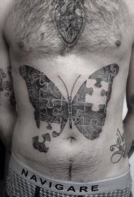Belly black butterfly puzzle tattoo pattern