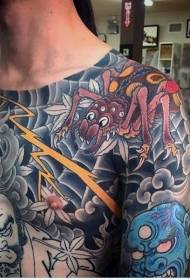 old school Color fantasy spider with various demon tattoo patterns