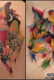 A set of conceptual style cat and fox tattoo patterns