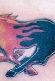 Belly color running flame horse tattoo picture