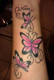 Черно-розовая милая татуировка бабочка