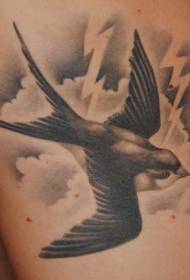 black gray swallow and cloud lightning tattoo pattern