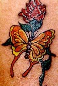 Žlutý motýl a červené růže tetování vzor