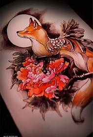 Color fox peony flower tattoo manuscript picture