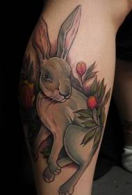 calf Colored rabbit and flower tattoo pattern