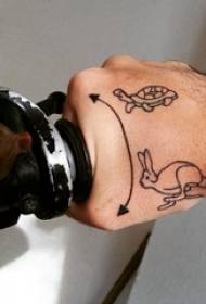 boys on the back of the black simple line small animal turtle and rabbit tattoo pictures