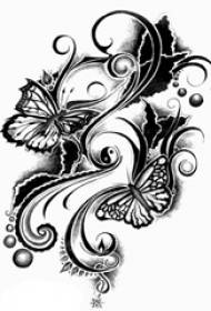 Црно-сива скица точка техника на трње книжевна мала свежа убава ракопис за тетоважа со пеперутки