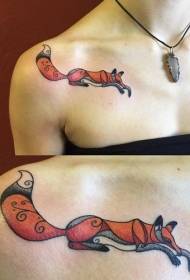 Dívka klíční kosti roztomilý kreslený fox tetování vzor