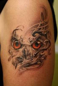 Owl with red eye tattoo pattern