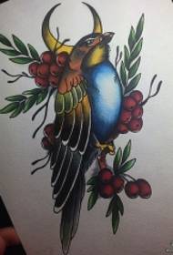 Europäisches und amerikanisches Schulblumenvogelmond-Tätowierungsmustermanuskript
