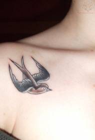 Little Swallow Black Grey Clavicle Tattoo Pattern